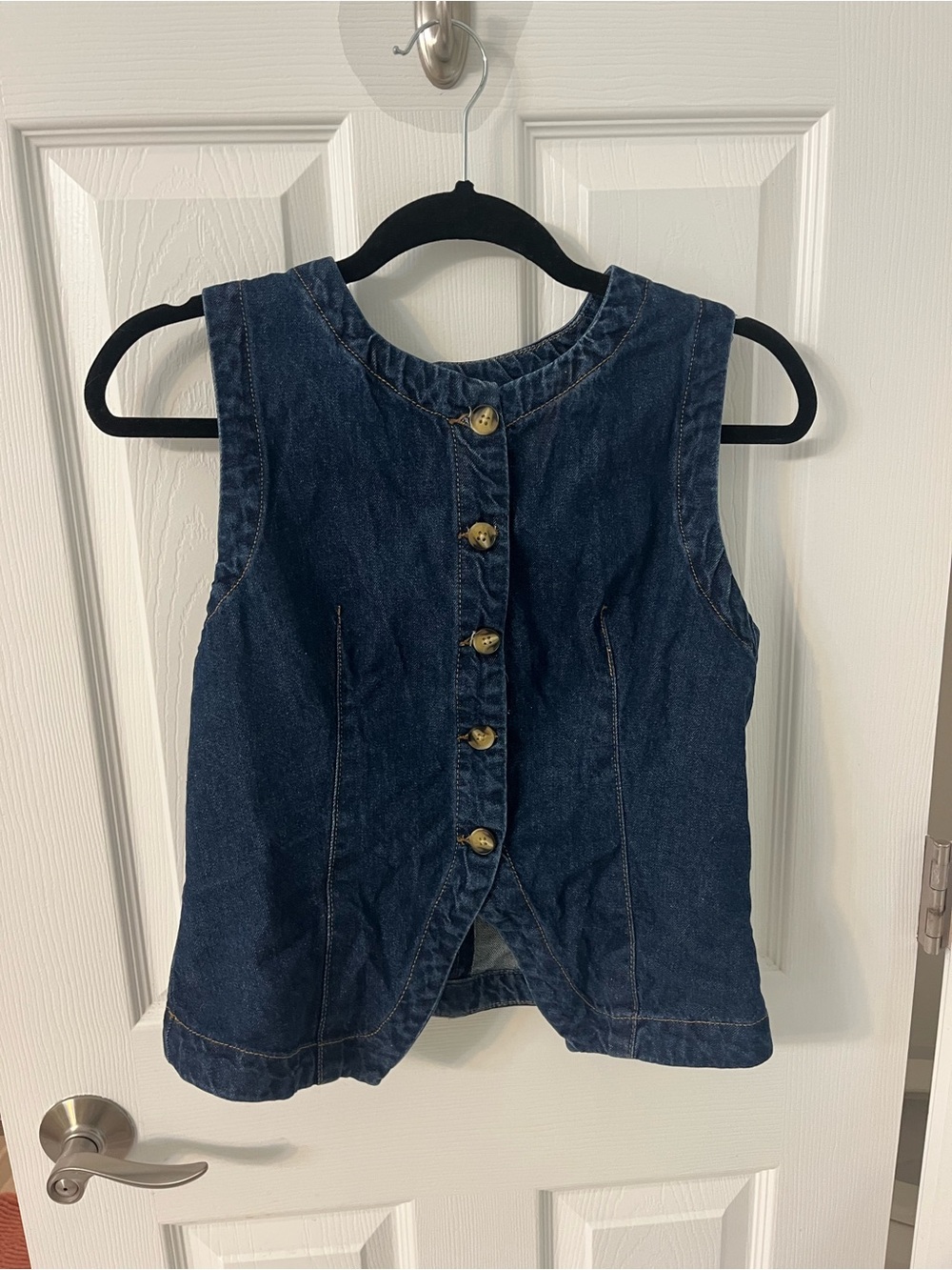 Dark Blue Denim Button-Front Vest Top